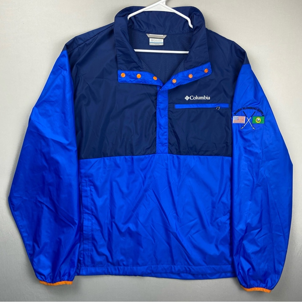 Columbia Mountain Side Windbreaker Jacket Men 2XL Golf 1/2 Button Snap Blue Golf
